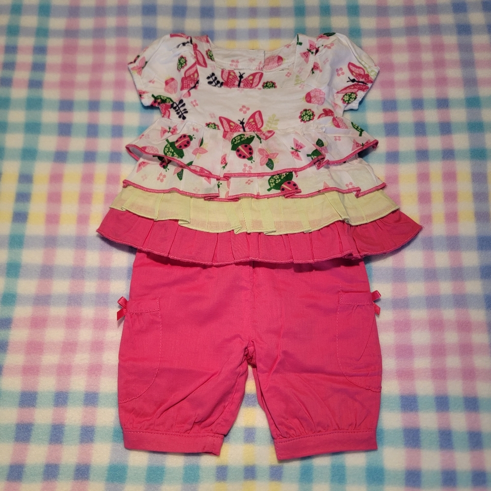 KOALA BABY ♡ 2pc Butterflies 'n LadybBugs Ruffled Top 'n Elastic Pocket Pants NB